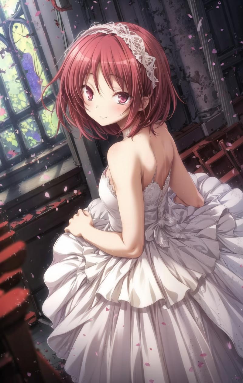 02685-1154725203-masterpiece，best quality，beautiful，1girl,solo,red hair,short hair,pink eyes,white Wedding Dress, church,look at looking at viewe.png